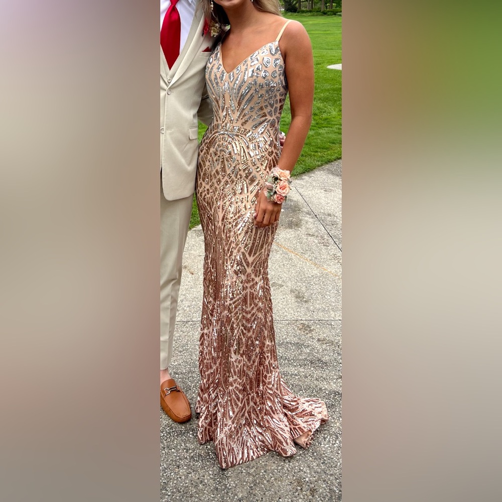 Jovani Gold Sequin Embellished Prom Gown